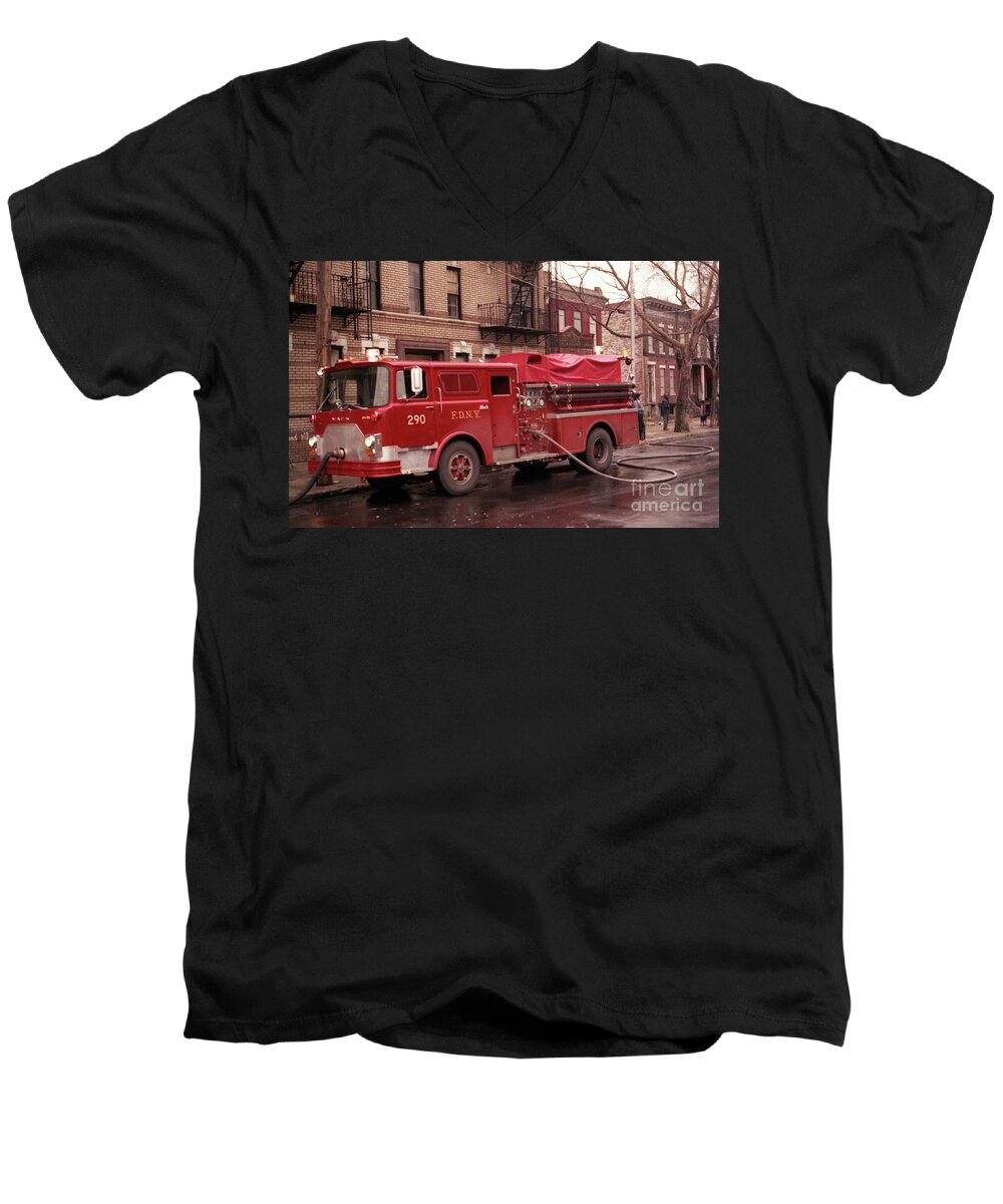 Fdny Men's V-Neck T-Shirt featuring the photograph FDNY Engine Company 290 by Steven Spak