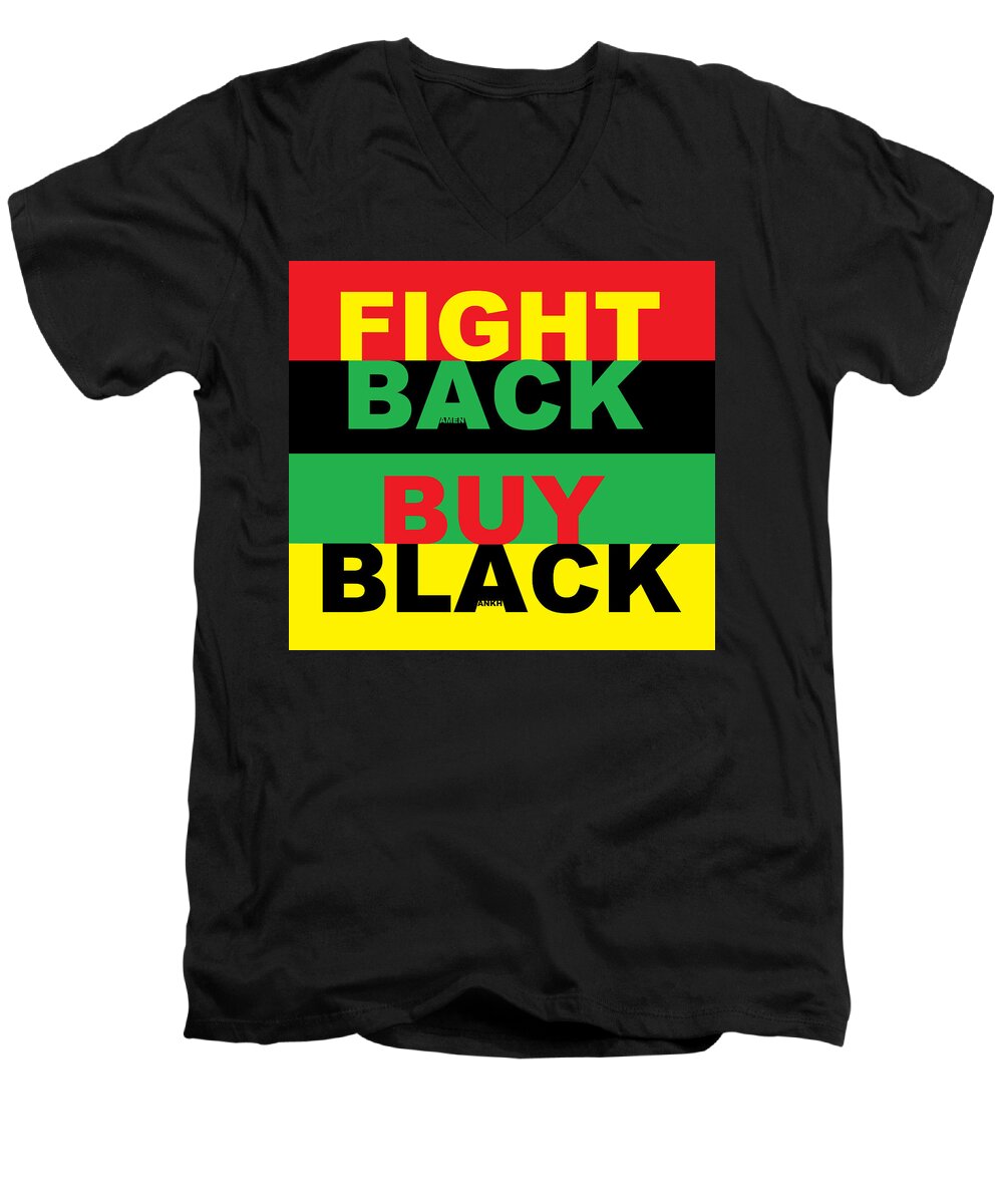 Fight Back-buy Black Men's V-Neck T-Shirt featuring the digital art Fight Back Buy Black by Adenike AmenRa