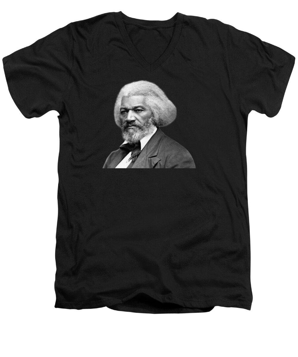Frederick Douglass Men's V-Neck T-Shirt featuring the photograph Frederick Douglass Photo by War Is Hell Store