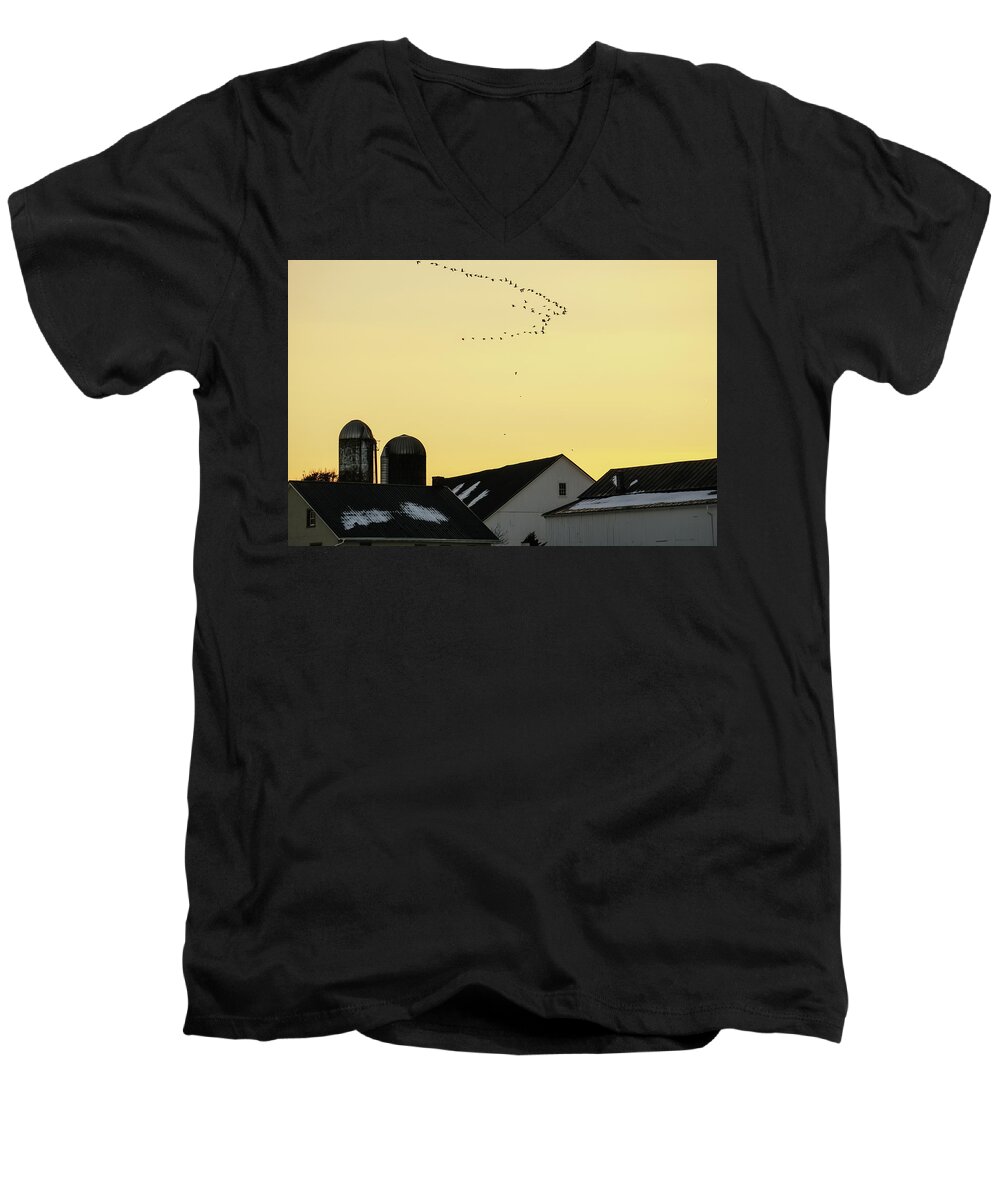 Geese Men's V-Neck T-Shirt featuring the photograph Geese Overhead by Tana Reiff