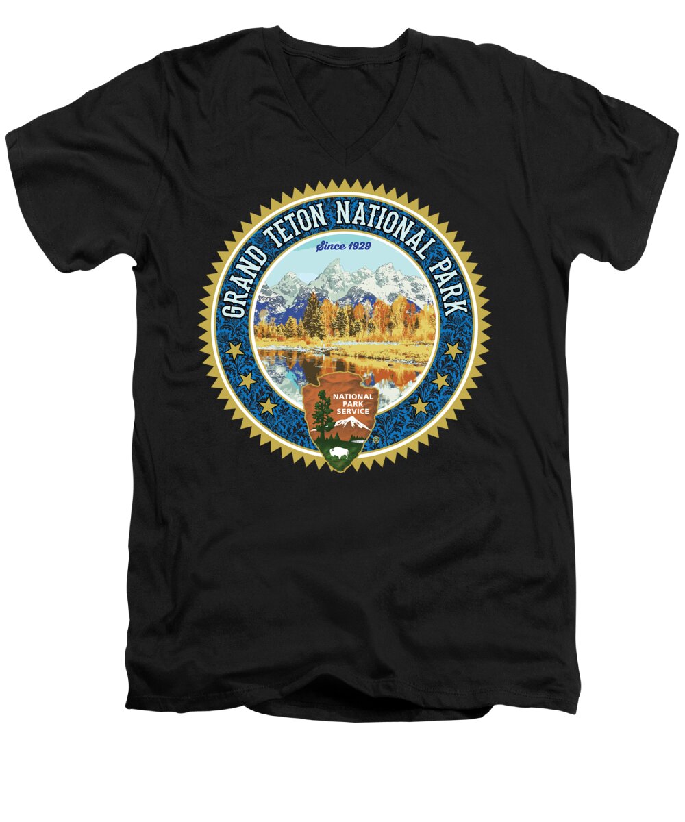 National Park Men's V-Neck T-Shirt featuring the digital art Grand Teton National Park by Gary Grayson