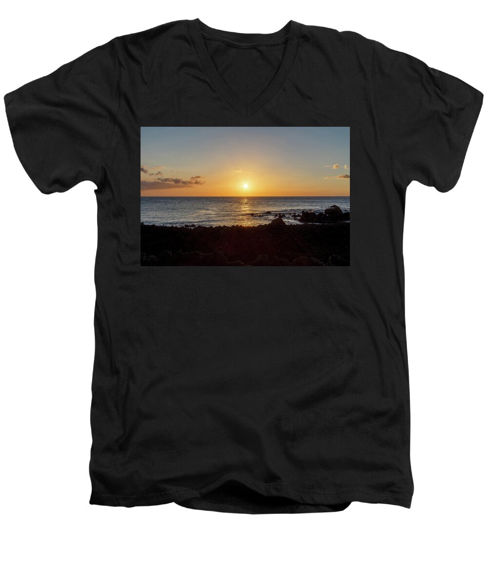 Sunset Men's V-Neck T-Shirt featuring the photograph Hawaii Sunset by David Beechum