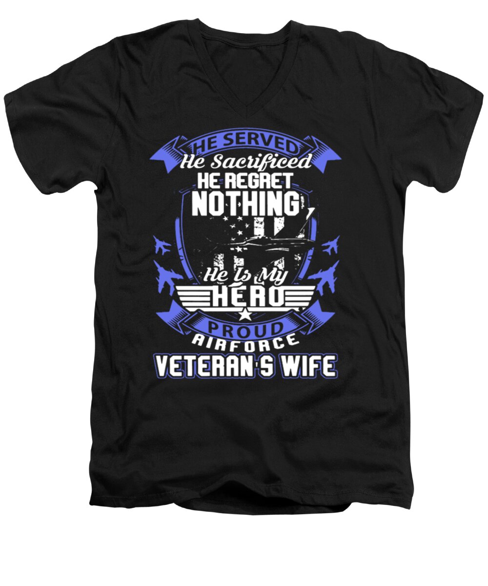 Veteran Men's V-Neck T-Shirt featuring the digital art He Is My Hero Proud Airfoce Veteran's Wife by Tinh Tran Le Thanh