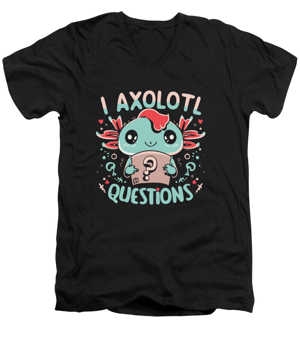 Christmas 2023 Men's V-Neck T-Shirt featuring the digital art I Axolotl Questions Retro Funny Gift by Flippin Sweet Gear