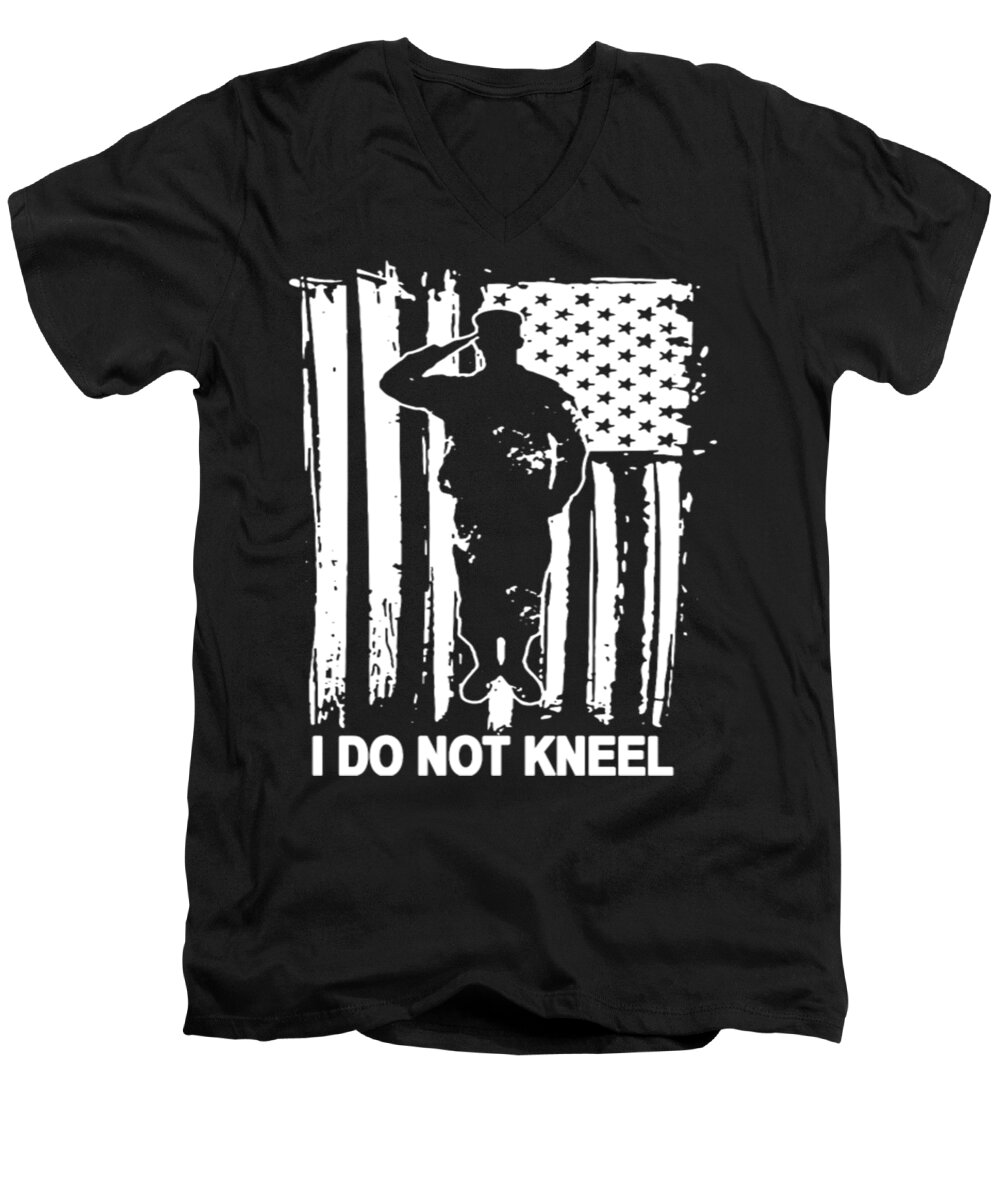Veteran Men's V-Neck T-Shirt featuring the digital art I Do Not Kneel USA Flag by Tinh Tran Le Thanh