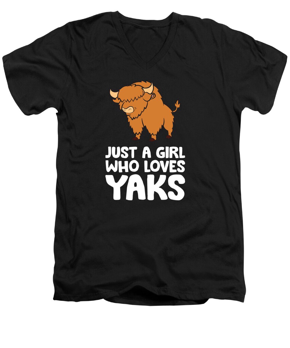 Yak Men's V-Neck T-Shirt featuring the digital art Just a Girl Who Loves Yaks by EQ Designs