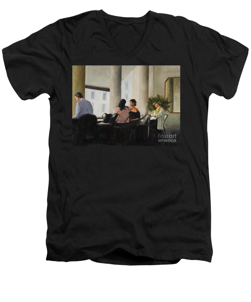 Restaurant Men's V-Neck T-Shirt featuring the painting Lunch hour by Tate Hamilton