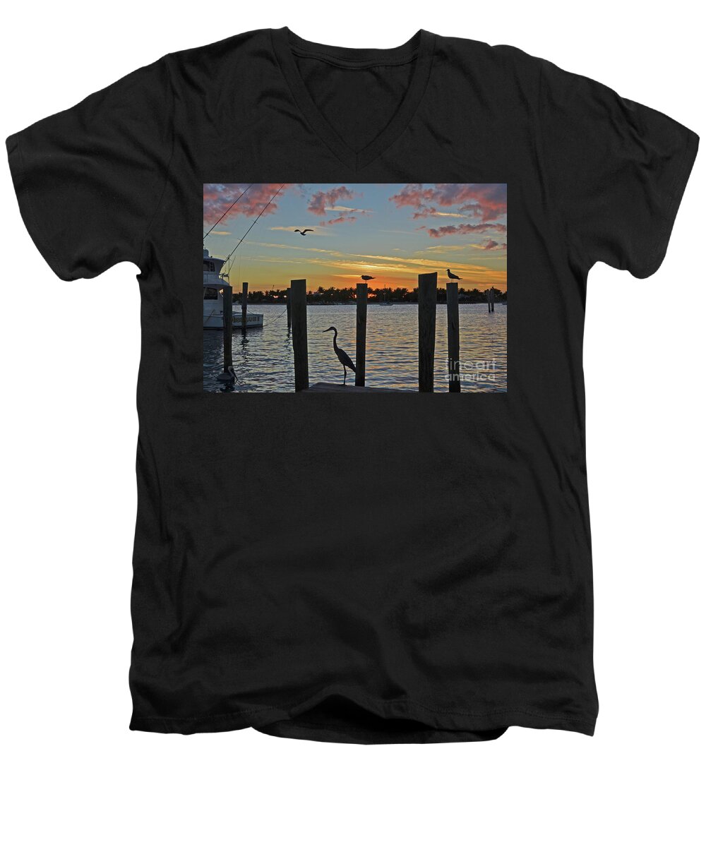 Sunset Men's V-Neck T-Shirt featuring the photograph Marina Sunset by Joseph Keane