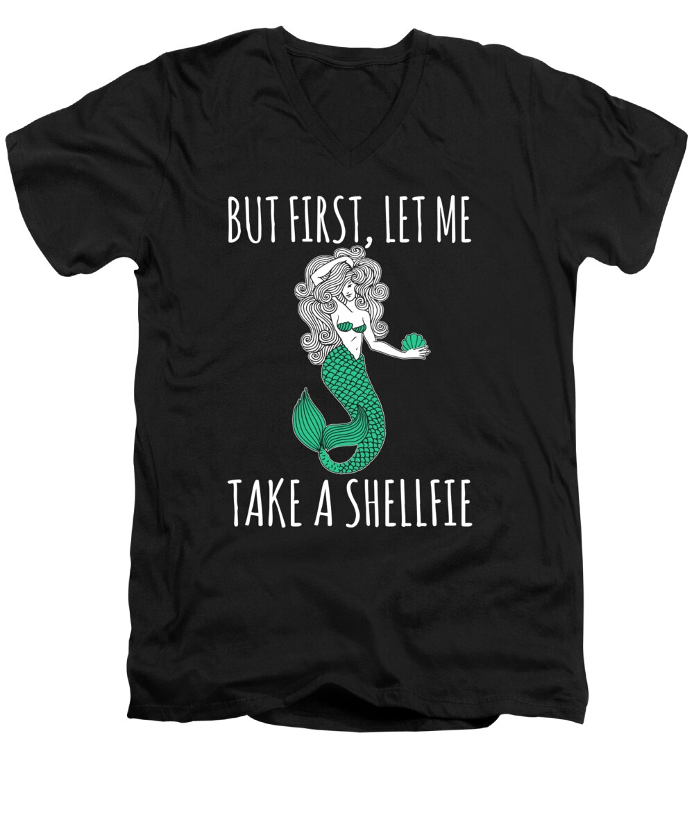 Sea Shell Men's V-Neck T-Shirt featuring the digital art Mermaid But First Let Me Take A Shellfie by Jacob Zelazny