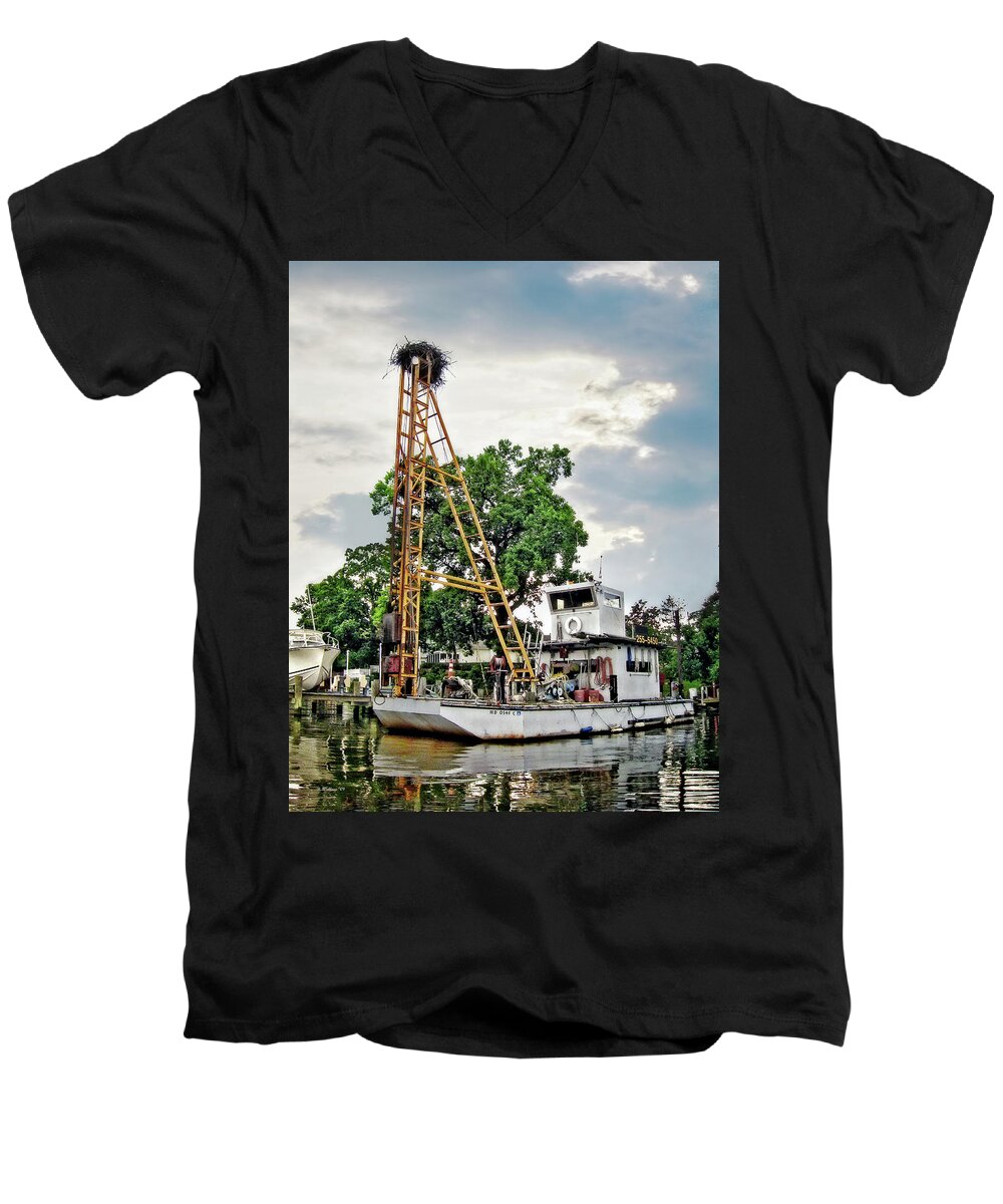 2d Men's V-Neck T-Shirt featuring the photograph Mobile Osprey Nest by Brian Wallace