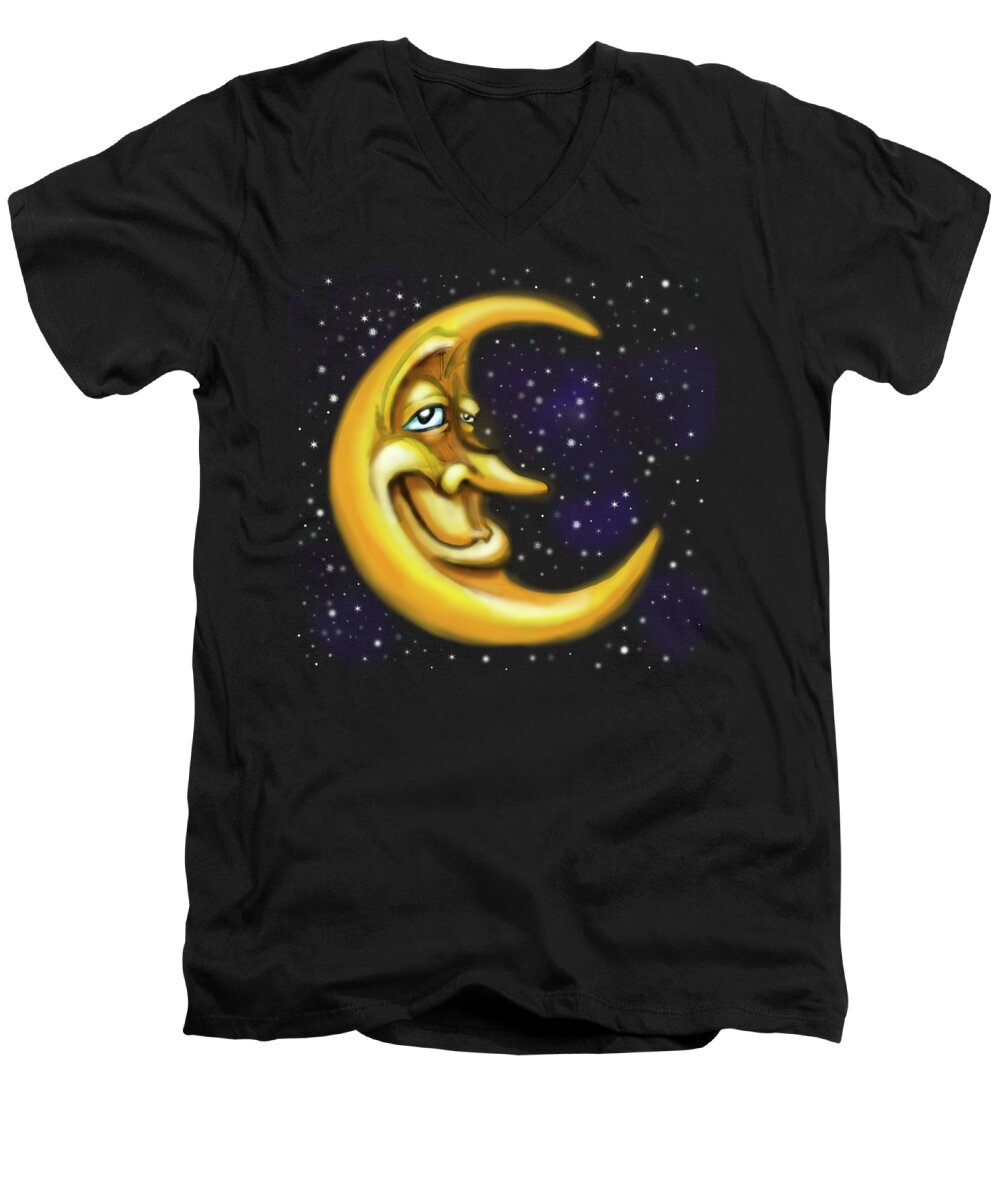 Moon Men's V-Neck T-Shirt featuring the painting Moon by Kevin Middleton