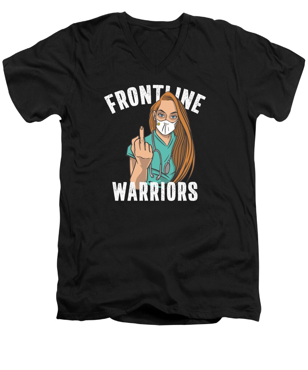 Nurse Men's V-Neck T-Shirt featuring the digital art Nurse Frontline Warriors Nursing RN Nurses by Toms Tee Store