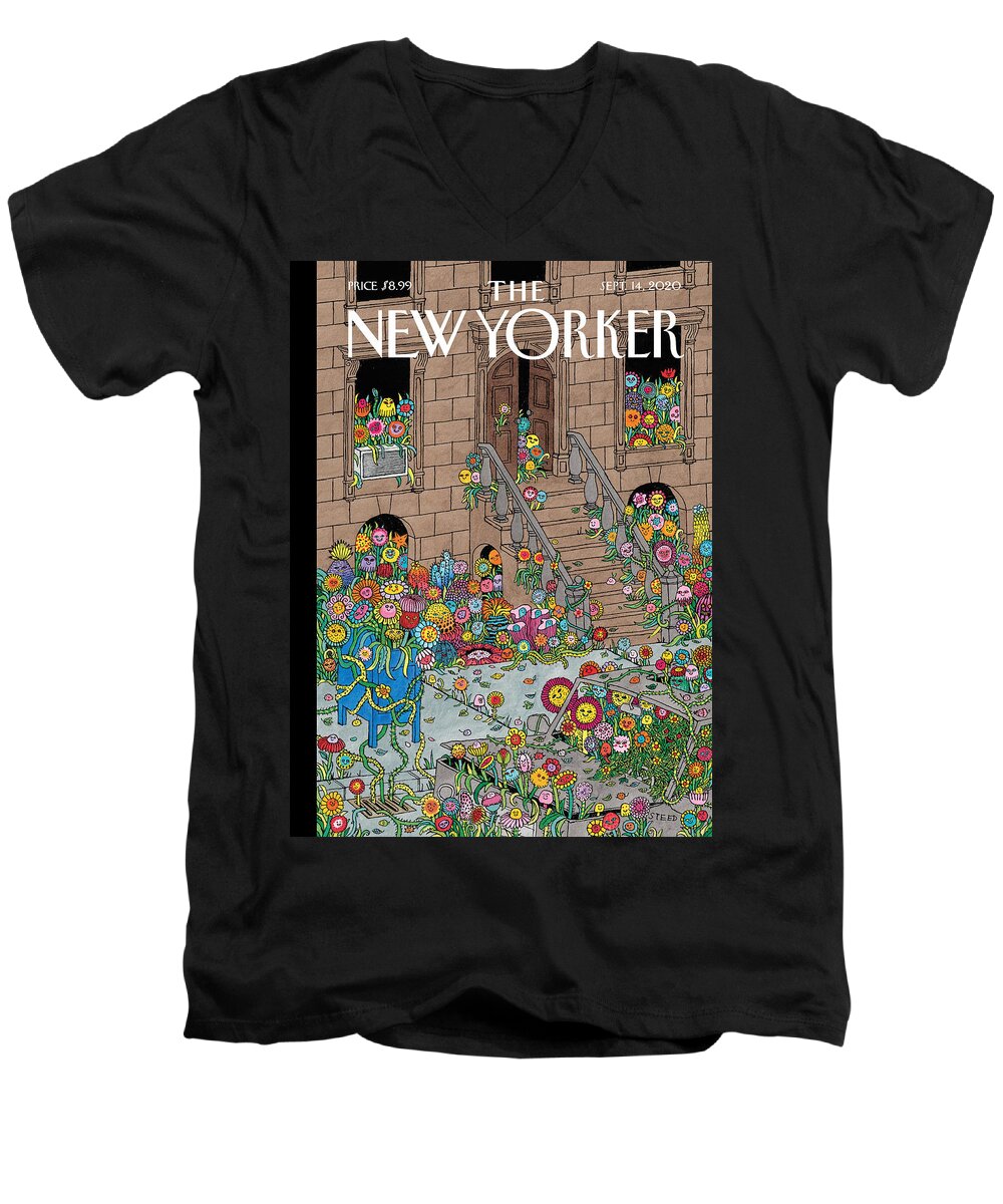 New York Men's V-Neck T-Shirt featuring the painting Overgrown by Edward Steed