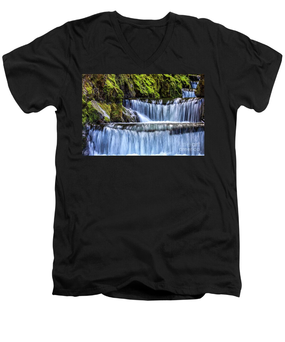Peaceful Waterfall Men's V-Neck T-Shirt featuring the photograph Peaceful Waterfall by David Millenheft