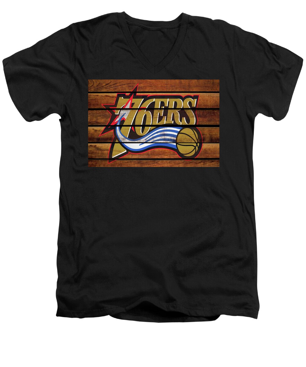Philadelphia 76ers Men's V-Neck T-Shirt featuring the mixed media Philadelphia 76ers 1b by Brian Reaves