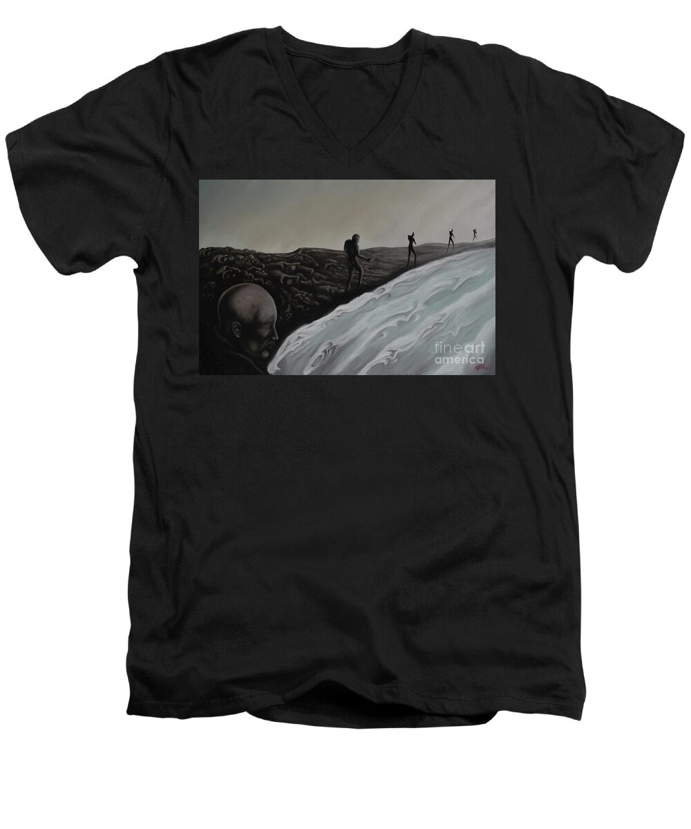 Tmad Men's V-Neck T-Shirt featuring the painting Premonition by Michael TMAD Finney