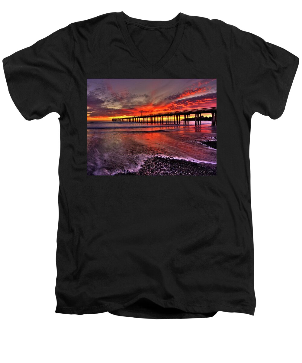 Sunset Men's V-Neck T-Shirt featuring the photograph Red Sunset by Beth Sargent