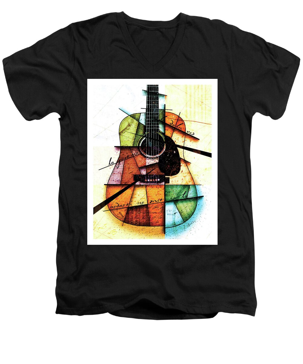 Guitar Men's V-Neck T-Shirt featuring the digital art Resonancia En Colores by Gary Bodnar