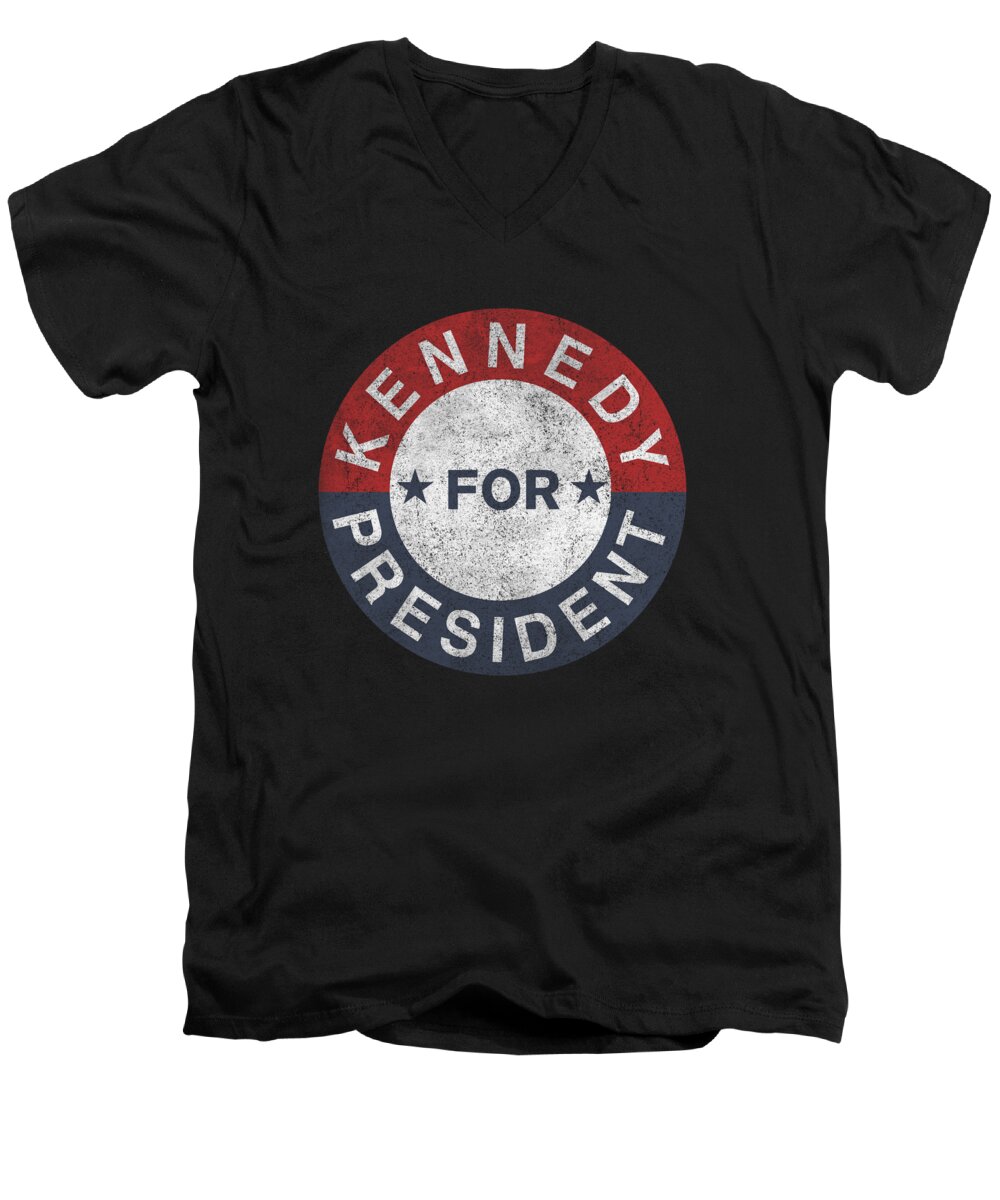 Funny Men's V-Neck T-Shirt featuring the digital art Retro JFK Kennedy For President 1960 by Flippin Sweet Gear