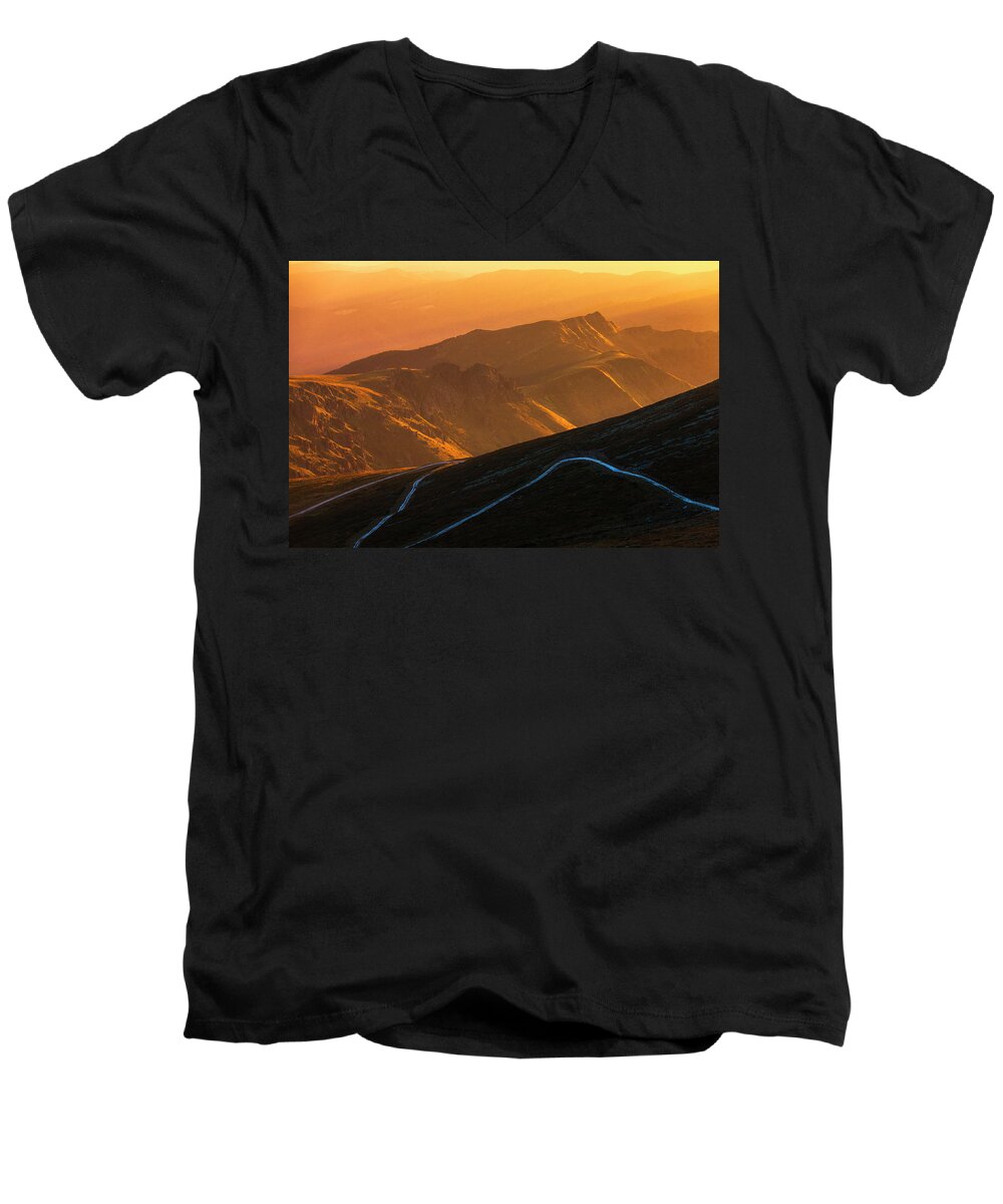 Balkan Mountains Men's V-Neck T-Shirt featuring the photograph Road To Middle Earth by Evgeni Dinev