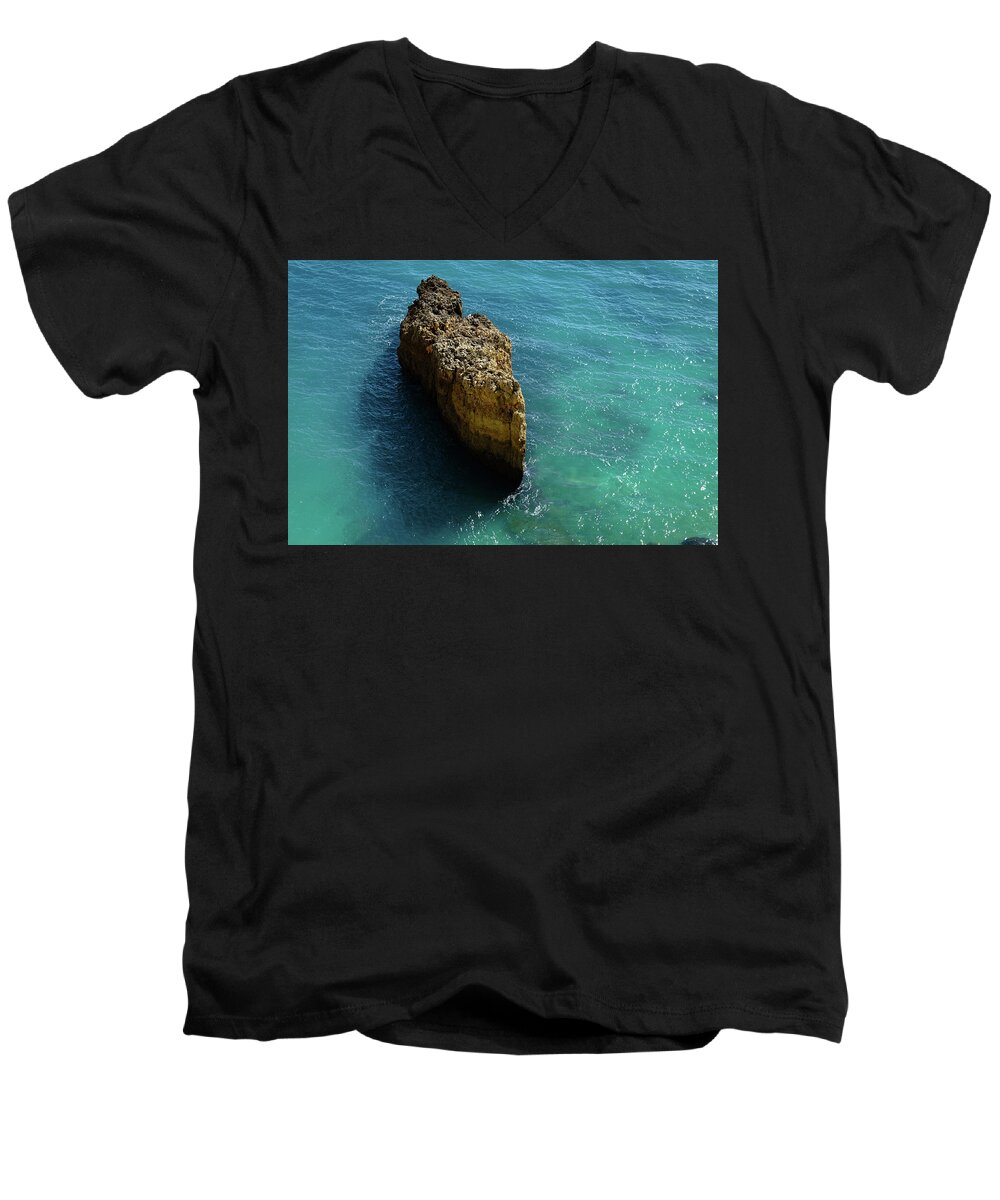 Sea Men's V-Neck T-Shirt featuring the photograph Rock formation and the sea in Algarve by Angelo DeVal