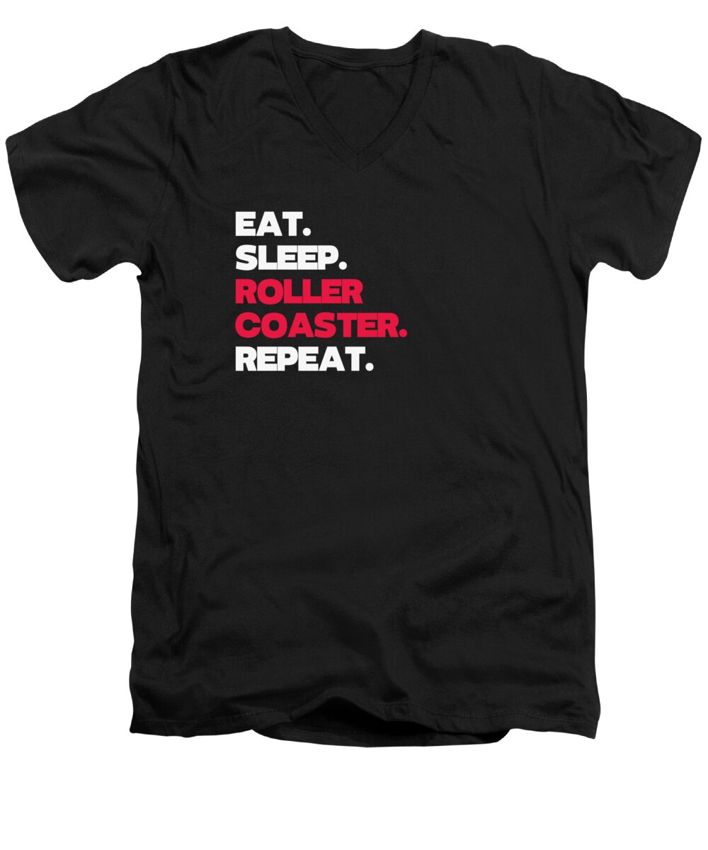 Roller Coaster Men's V-Neck T-Shirt featuring the digital art Roller Coaster Eat Sleep by Toms Tee Store