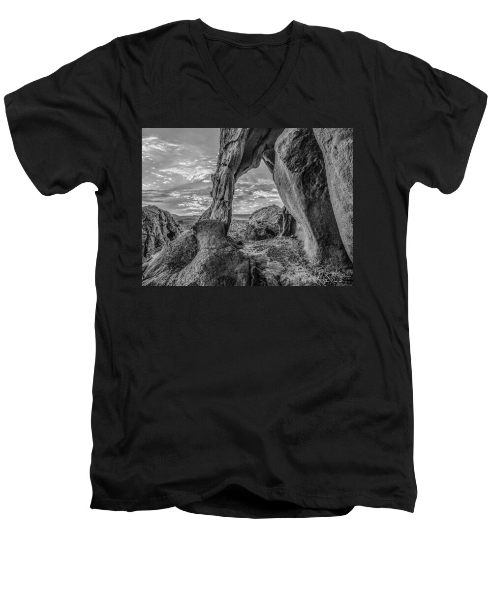 Twilight Reflection Scenic And Landscape Heavens Inspirational S Men's V-Neck T-Shirt featuring the photograph Sandstone Arch, Valley of Fire State Park by Tim Fitzharris