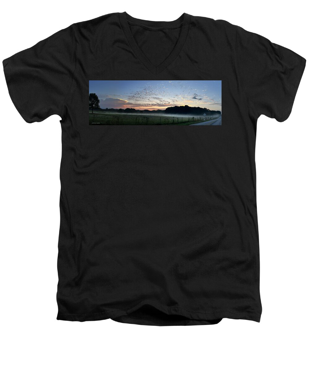 Sunrise Men's V-Neck T-Shirt featuring the photograph Saturday morning bike ride by Greg Joens