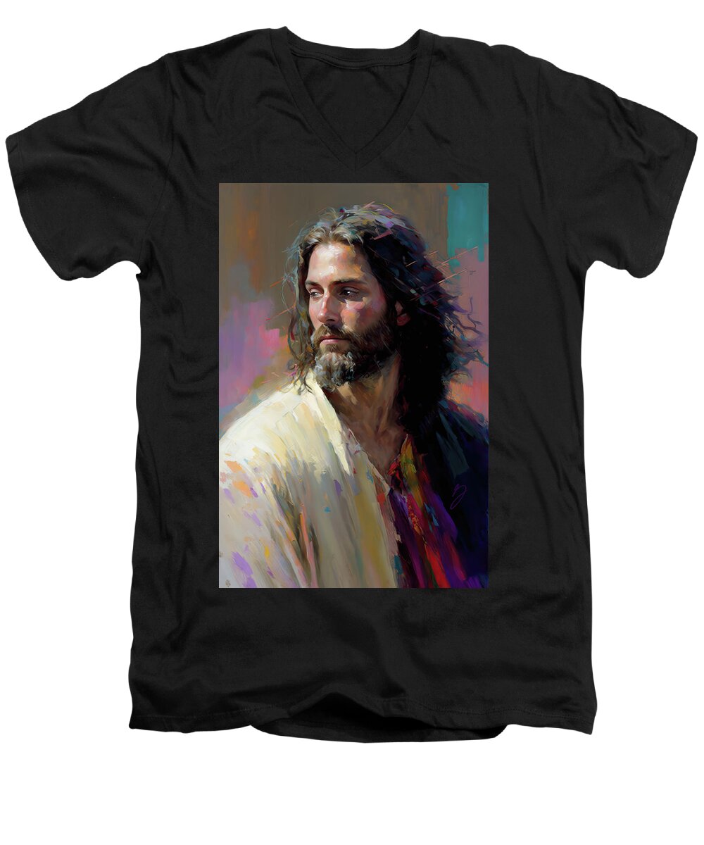 Seek Me Early Men's V-Neck T-Shirt featuring the painting Seek Me Early by Greg Collins