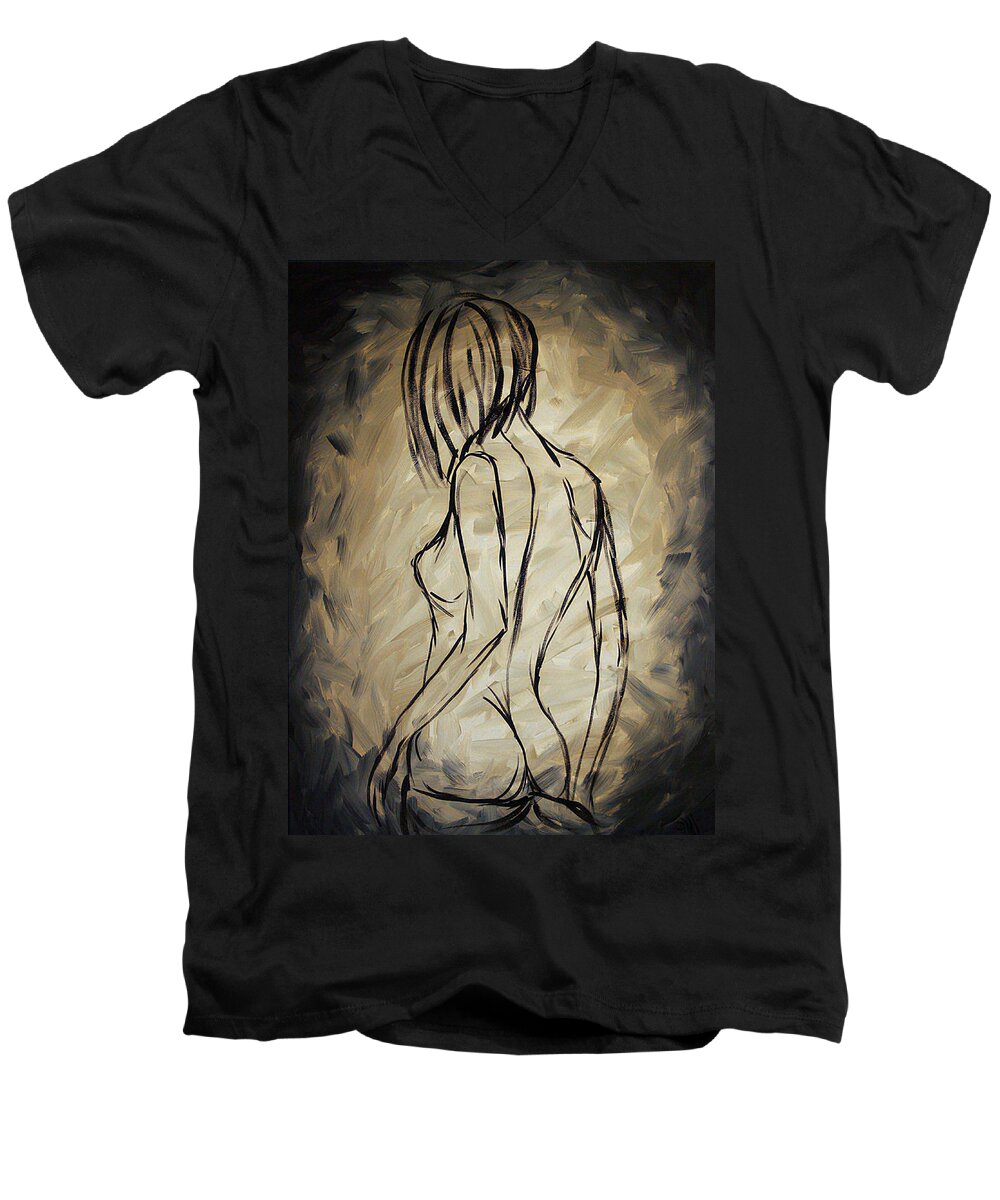 Abstract Men's V-Neck T-Shirt featuring the painting SENSUOUS Original MADART Painting by Megan Aroon