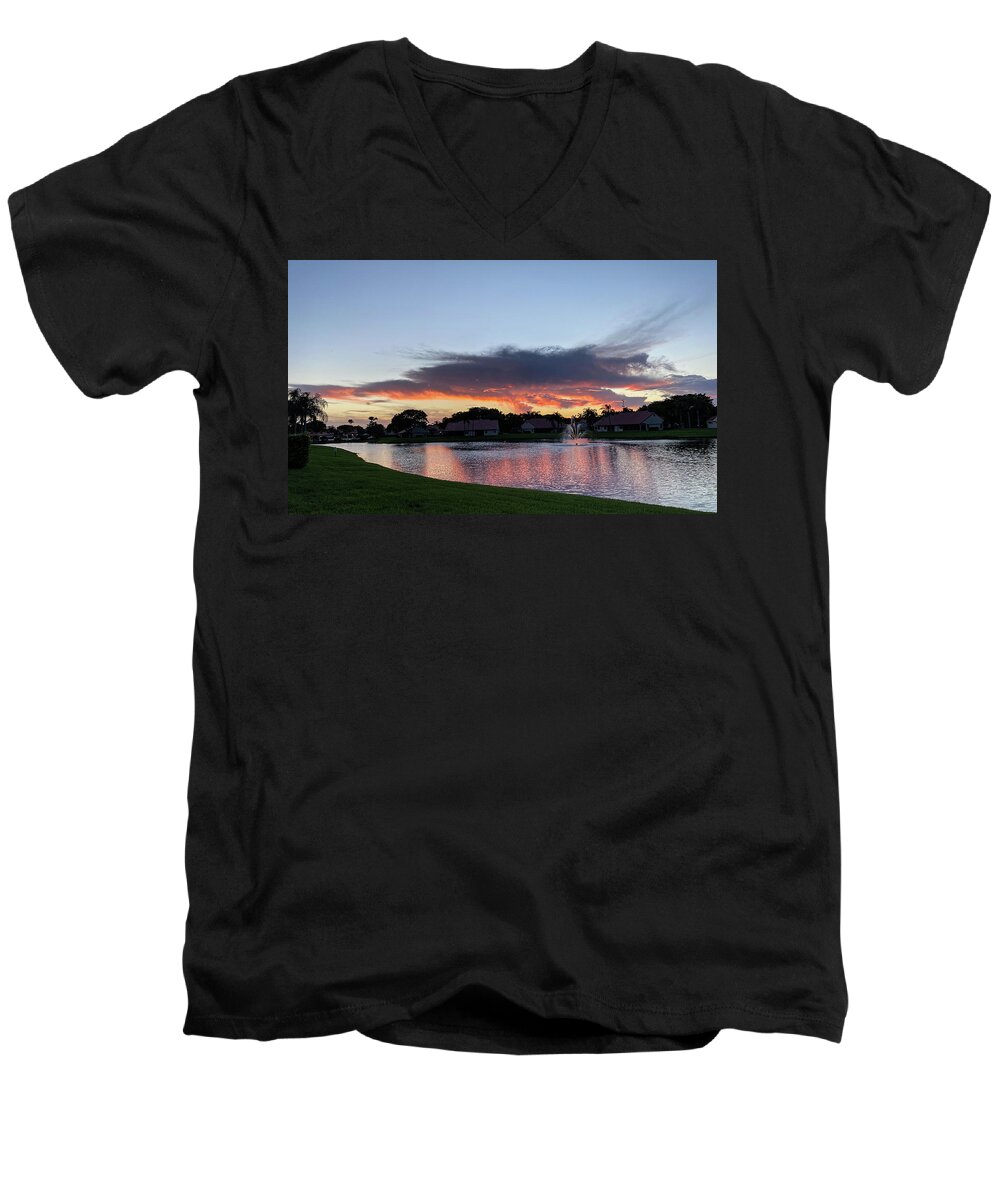 Sunset Men's V-Neck T-Shirt featuring the photograph Serene Sunset by Arlene Carmel