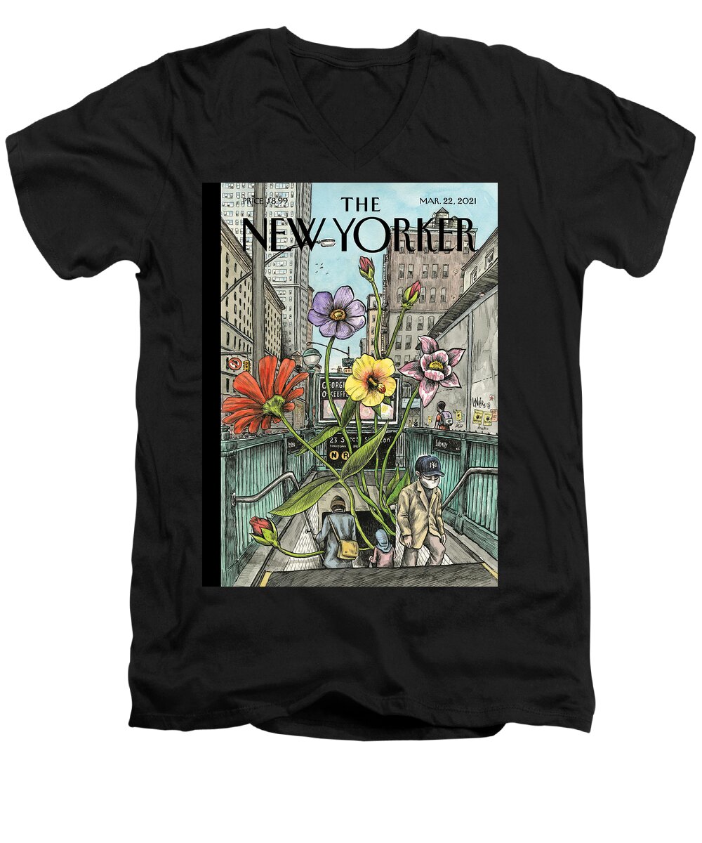 Spring Men's V-Neck T-Shirt featuring the painting Springing Back by Ricardo Liniers
