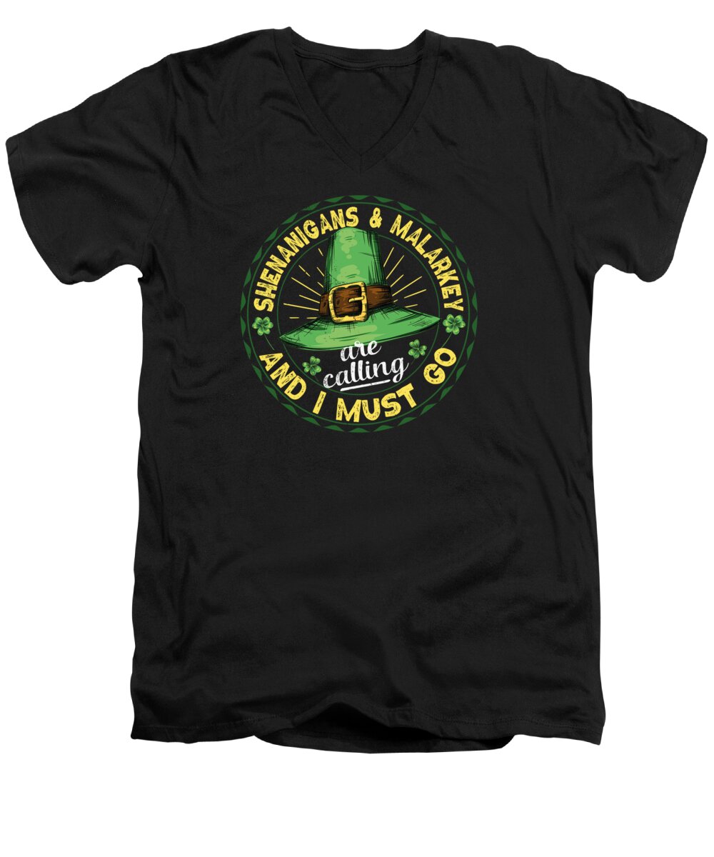 St Patricks Day Men's V-Neck T-Shirt featuring the digital art St Patricks Day Shenanigan Malarkey by Toms Tee Store