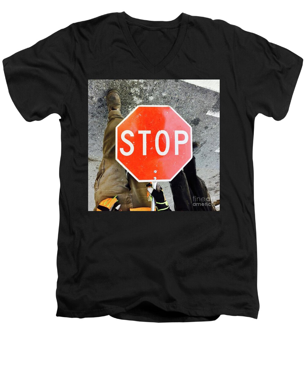 Stop Sign Men's V-Neck T-Shirt featuring the photograph Stop 1-2 by J Doyne Miller