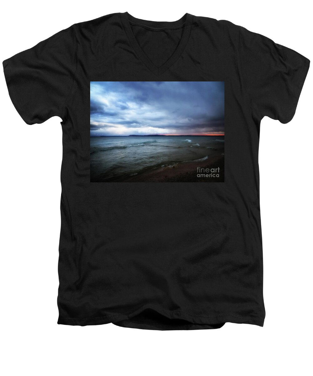 Shoreline Men's V-Neck T-Shirt featuring the photograph Sunrise On The Lake by AnnMarie Parson-McNamara