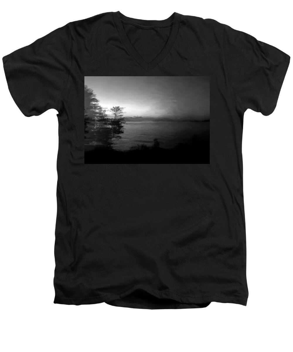Dawn Men's V-Neck T-Shirt featuring the digital art Superior Dawn Black by David Manlove