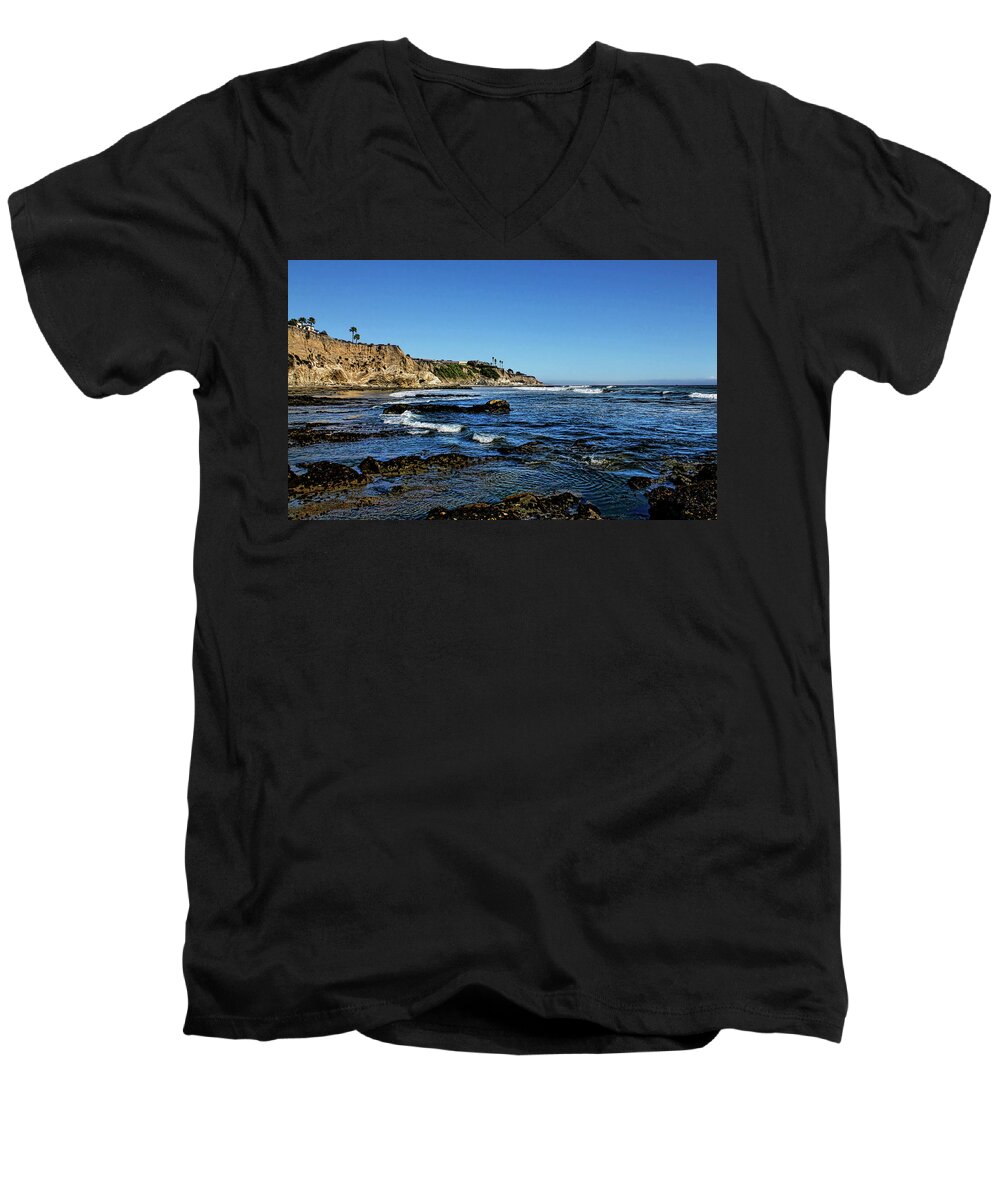 Pismo Beach Men's V-Neck T-Shirt featuring the photograph The Cliffs of Pismo Beach by Judy Vincent