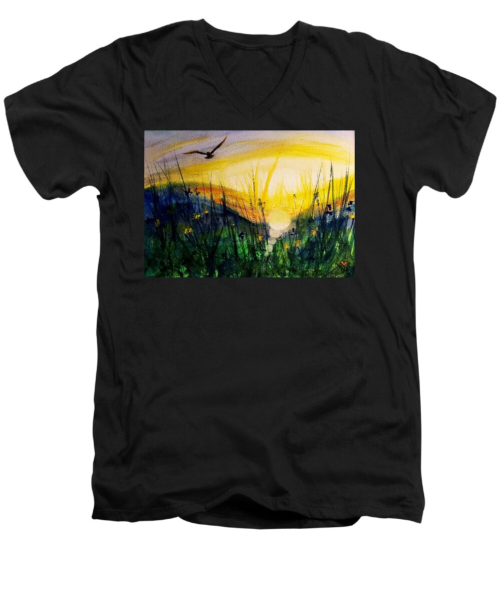 Hawk Men's V-Neck T-Shirt featuring the painting The Hawk by Deahn Benware
