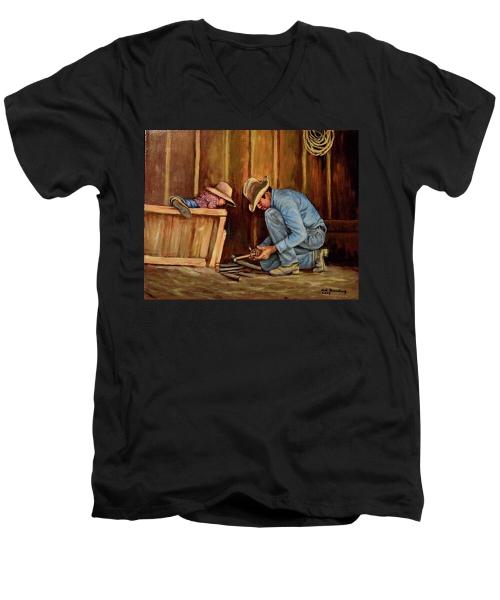 Man Men's V-Neck T-Shirt featuring the painting The Lesson by Ed Breeding