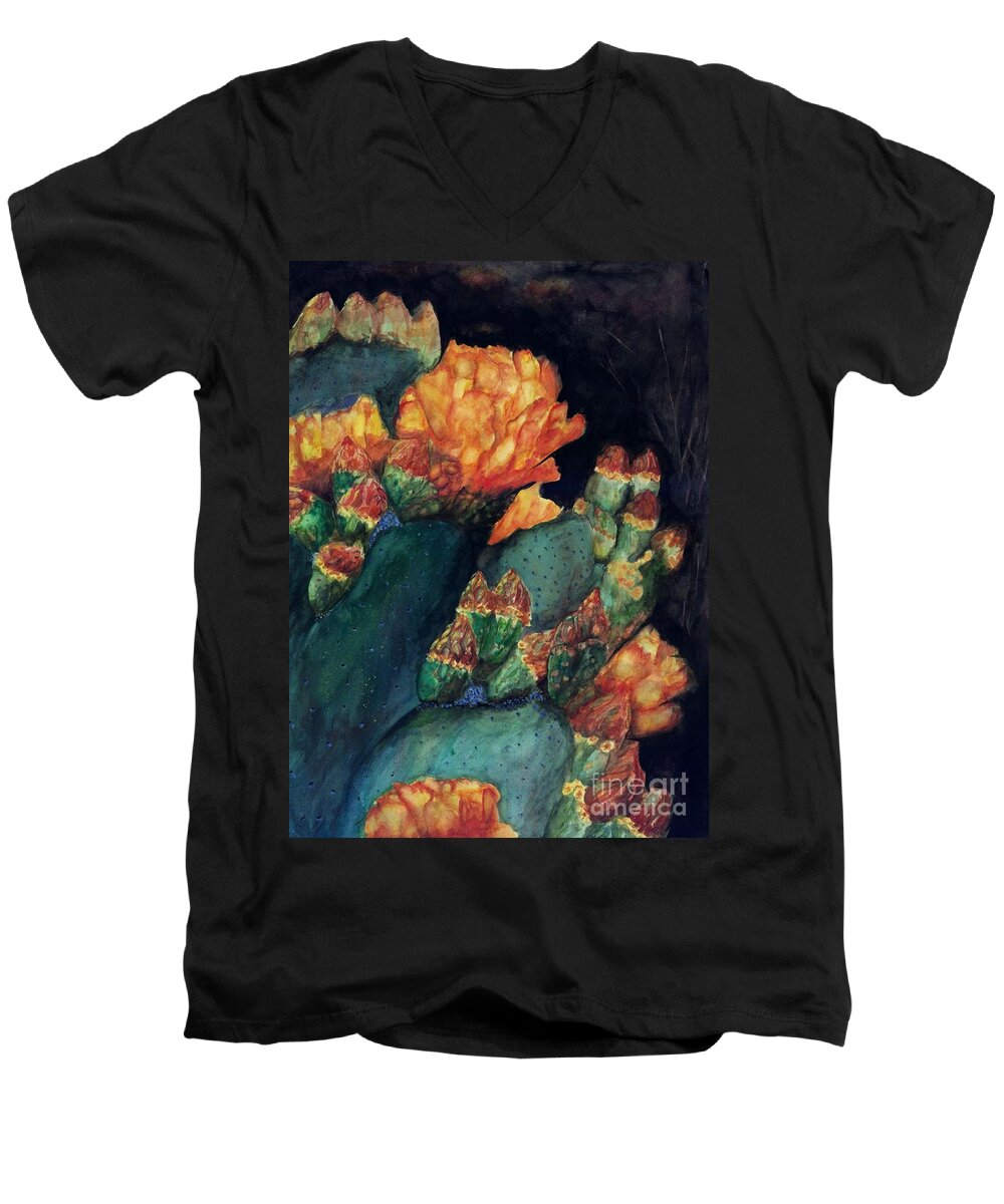 Abstract Cactus Men's V-Neck T-Shirt featuring the painting The Prickly Pear by Frances Marino