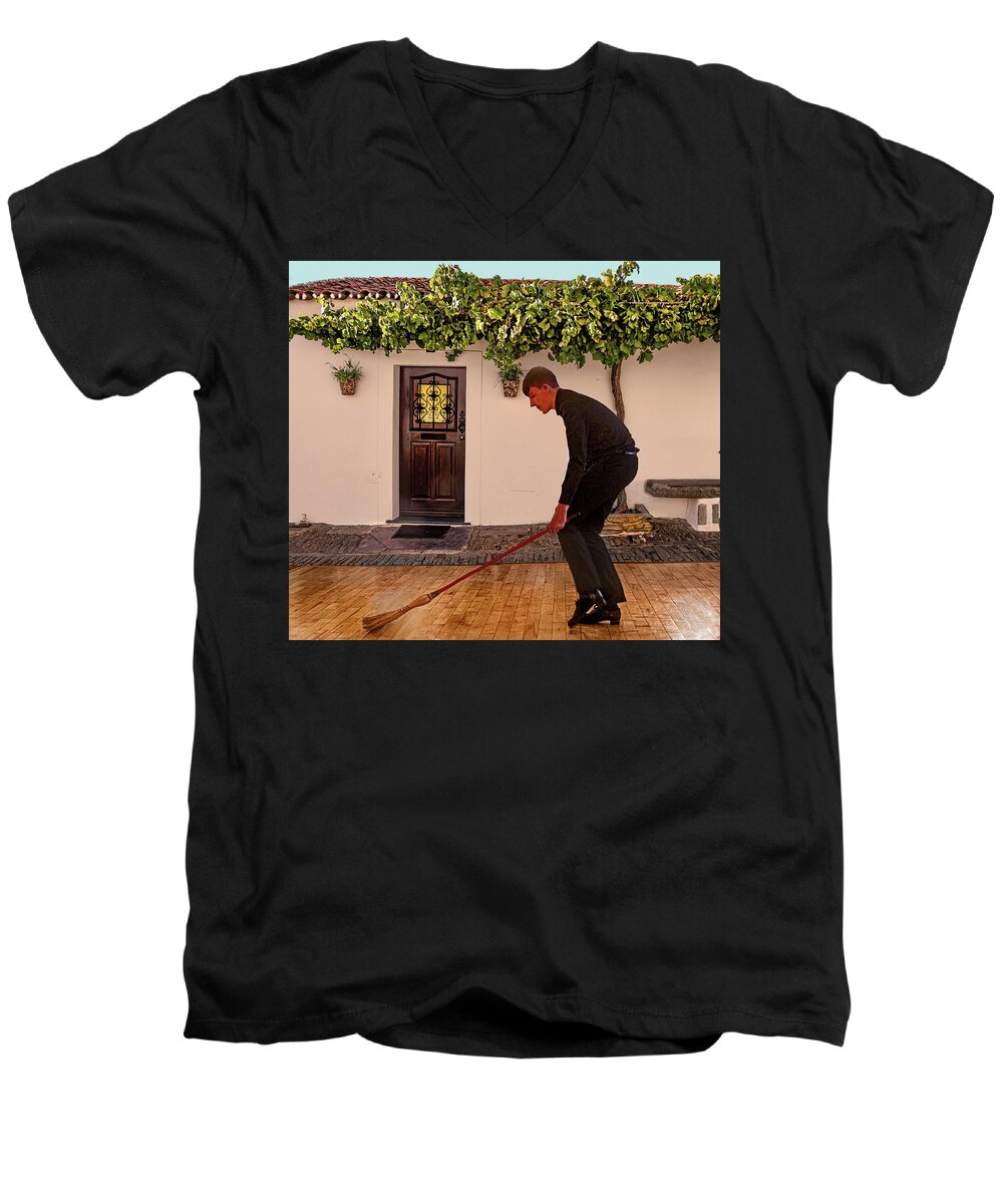 Broom Dance Men's V-Neck T-Shirt featuring the photograph The Red Broom by Edward Shmunes