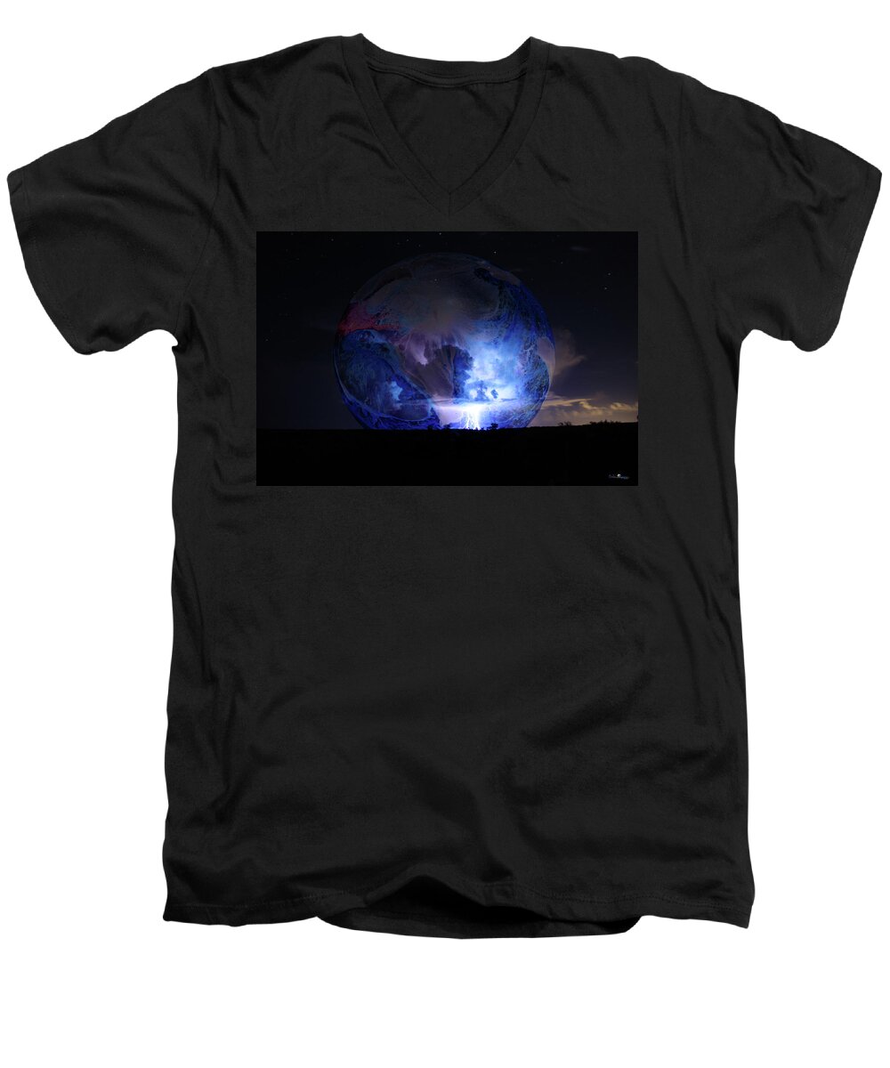 Lightning Men's V-Neck T-Shirt featuring the photograph The Storm Within A Planet by Andrea Lawrence