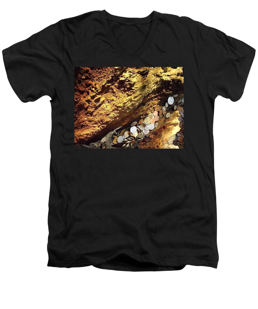 Old Coins Men's V-Neck T-Shirt featuring the photograph Treasure Bark 4 by Denise Morgan