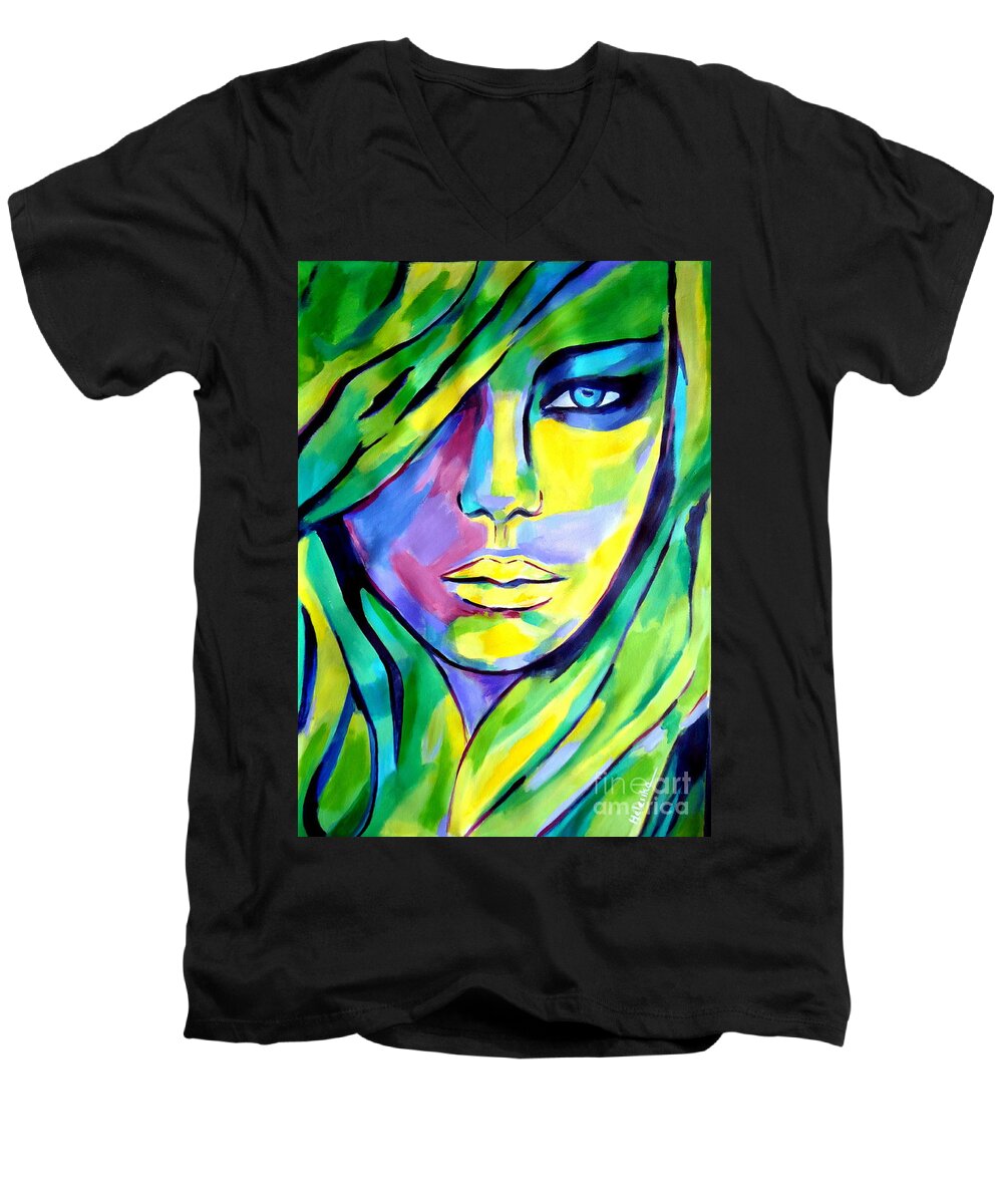 Contemporary Art Men's V-Neck T-Shirt featuring the painting Urban camouflage by Helena Wierzbicki
