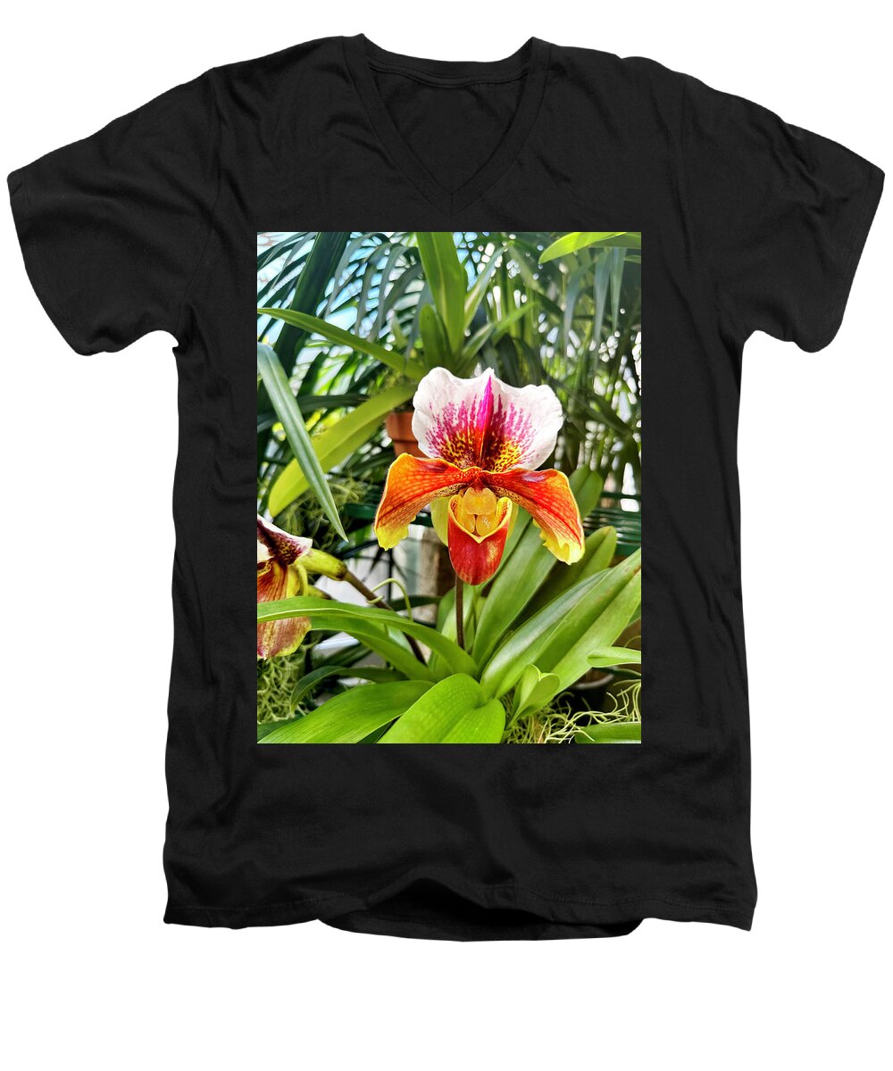 Orchids Men's V-Neck T-Shirt featuring the digital art Vibrant Orchid by Don Wright