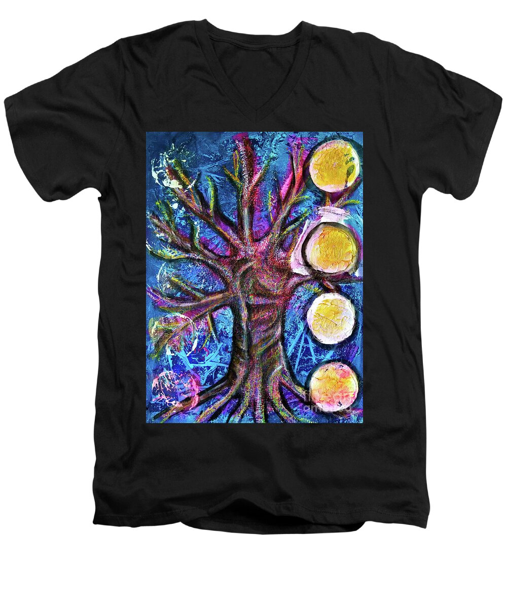 Wisdom Men's V-Neck T-Shirt featuring the mixed media Wise One by Mimulux Patricia No