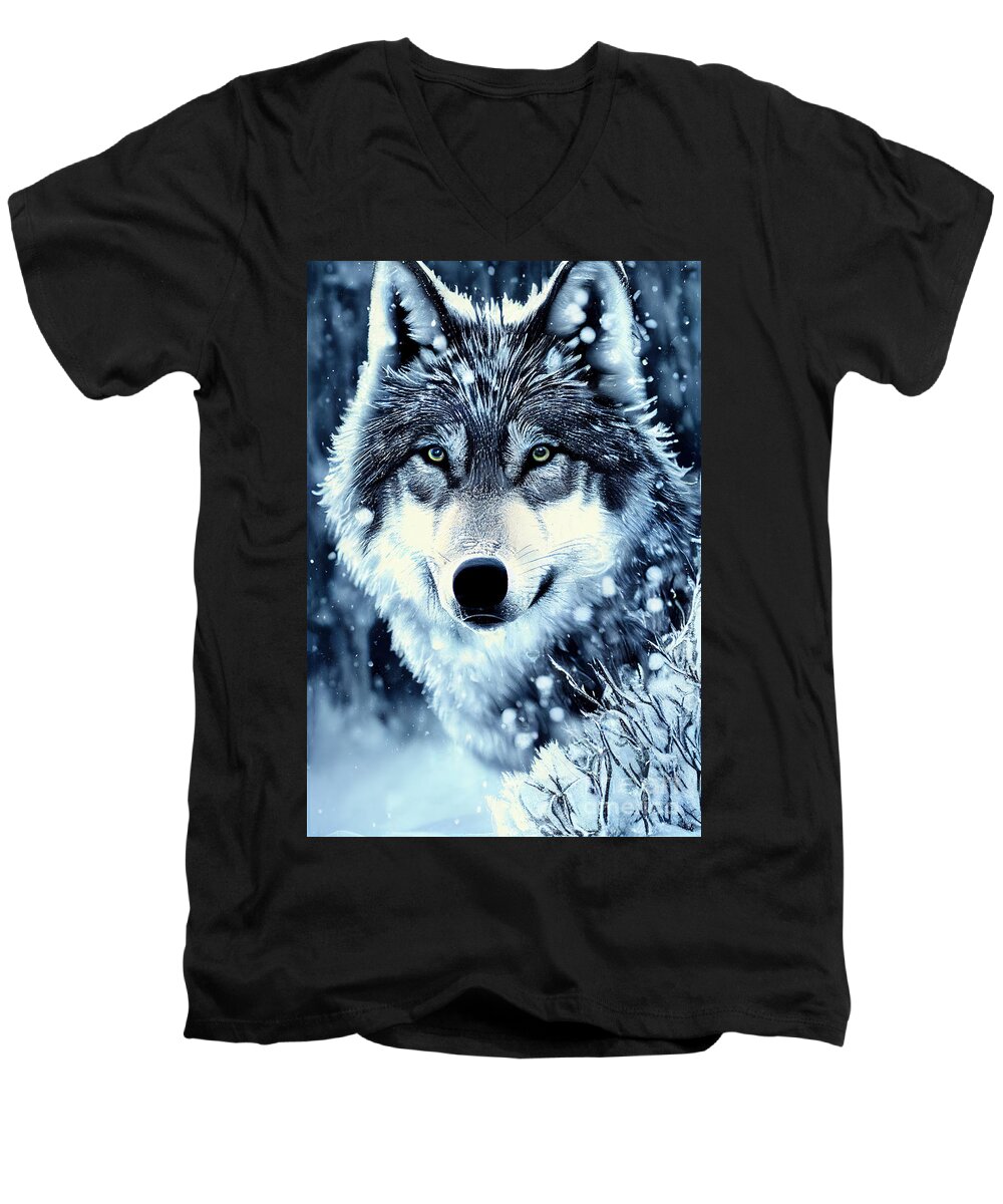 Wolf Men's V-Neck T-Shirt featuring the photograph Wolf in the Winter by Carlos Diaz