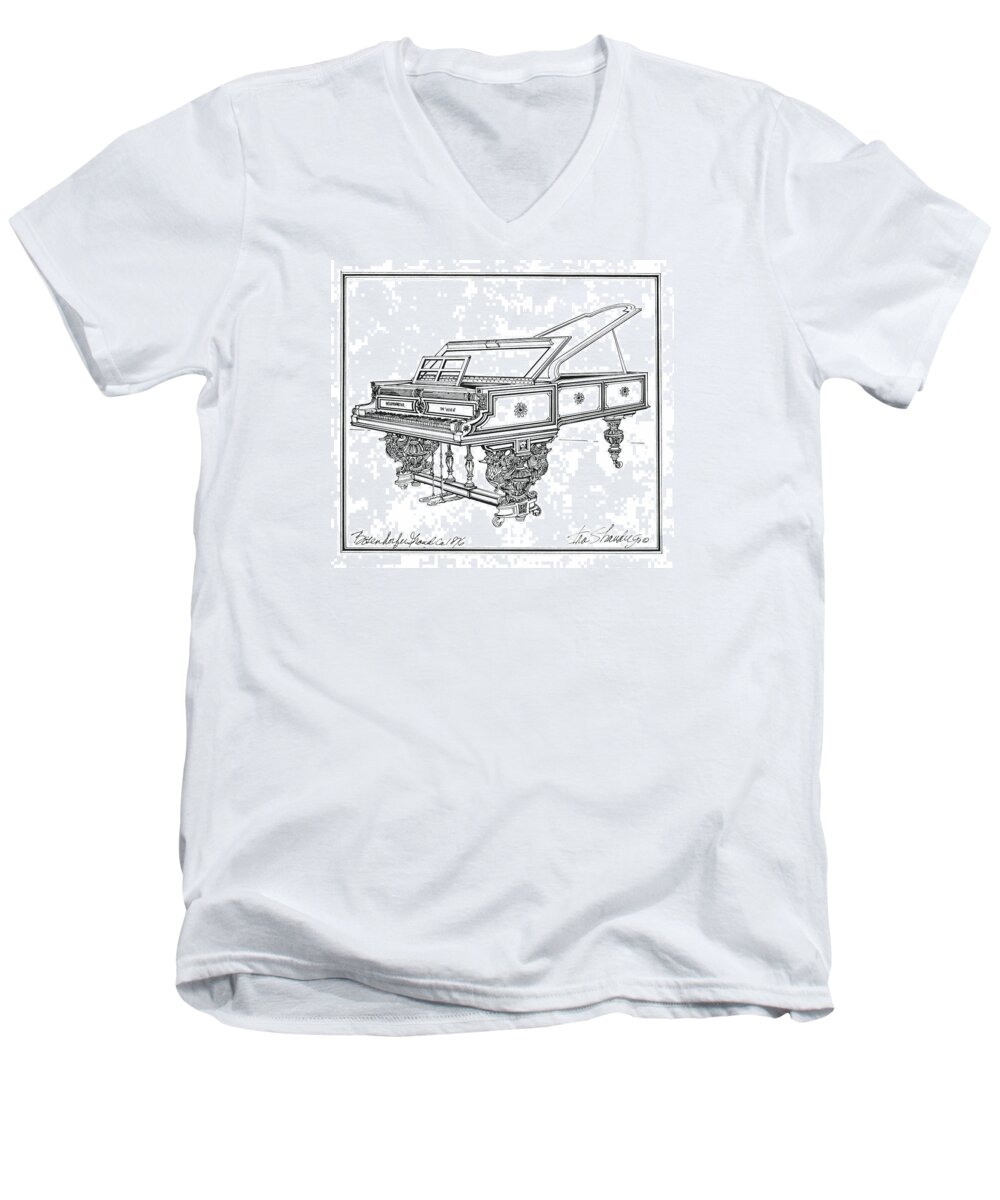 Pianos Men's V-Neck T-Shirt featuring the drawing Bosendorfer Centennial Grand Piano by Ira Shander