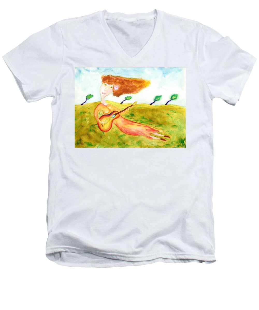 Jim Taylor Men's V-Neck T-Shirt featuring the painting Musical Spirit 23 by Jim Taylor
