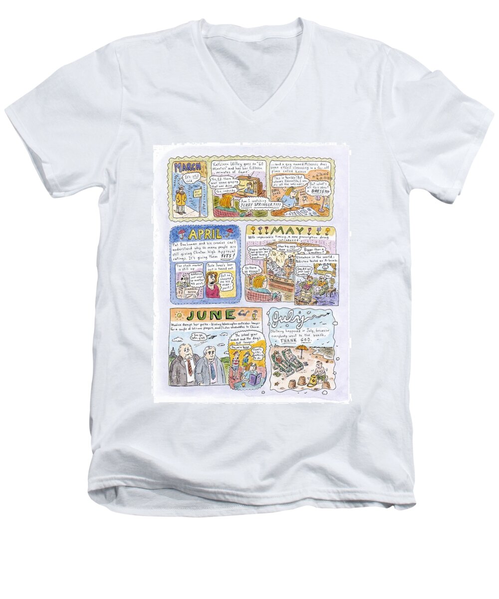 1998: A Look Back
(review Of Clinton - Lewinsky Affair And Other 1998 Events.) Politics Men's V-Neck T-Shirt featuring the drawing 1998: A Look Back by Roz Chast